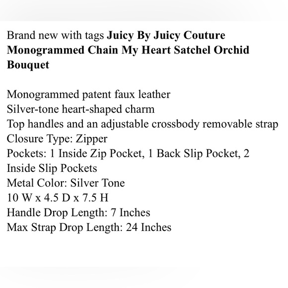 Juicy By Juicy Couture Monogrammed chain my Heart satchel Orchid Bouquet - Picture 9 of 10